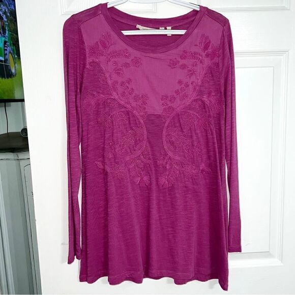 Soft Surroundings Grape colored embroidered long sleeve top/tunic - Picture 1 of 6